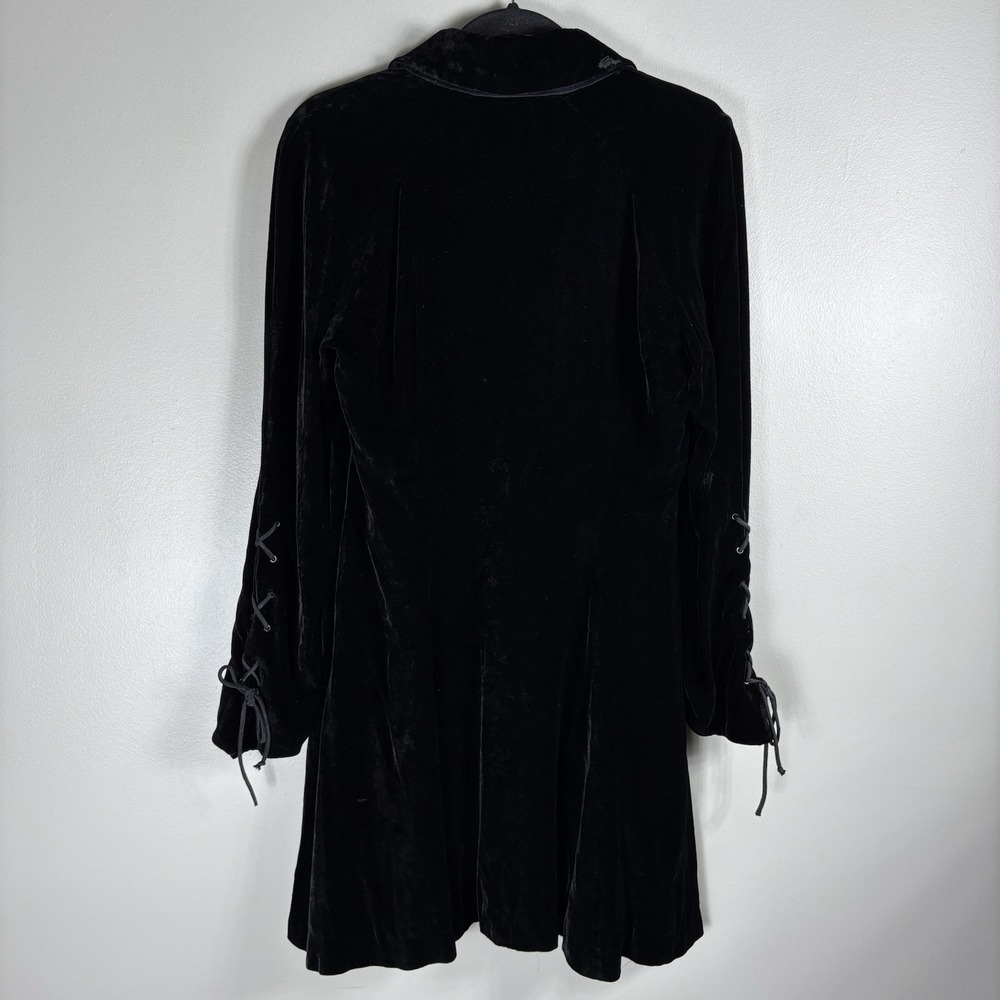 VTG Anne Klein Women's 12 Black Velvet Side Zip Lace Up Detail Fit Flare Dress - Picture 2 of 7